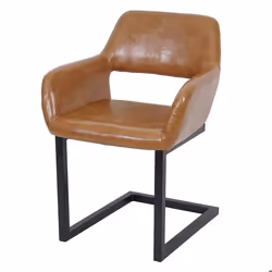 Chaise de salle a manger bureau visiteur sans roulette design retro en synthetique marron pied en metal 04_0002159