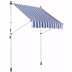 Store banne terrasse - Non spécifié - 350 cm - Tissu blanc/bleu - Installation sans perçage - Anti-UV