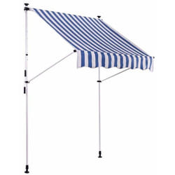 Store banne terrasse - Non spécifié - 350 cm - Tissu blanc/bleu - Installation sans perçage - Anti-UV