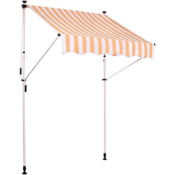 Store banne terrasse auvent à pince avec pied réglable installation sans perçage largeur 350 cm tube en acier tissu blanc / Jaune 100002974