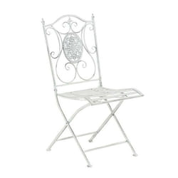 Chaise de jardin - Design rustique - Pliable - Fer blanc vieilli - Confortable - Économique en place