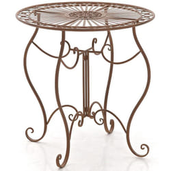 Table de jardin ronde style rustique en fer forgé marron vieilli 100003043