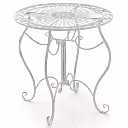 Table de jardin - Rustique - Fer forgé - Blanc vieilli - Ronde - 4 personnes