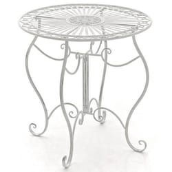 Table de jardin - Rustique - Fer forgé - Blanc vieilli - Ronde - 4 personnes