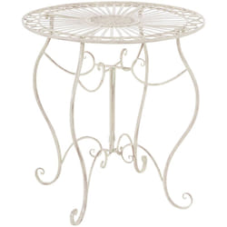 Table de jardin ronde style rustique en fer forgé crème vieilli 100003046