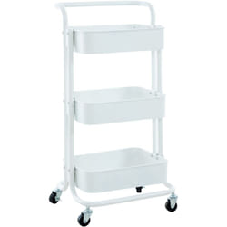 Décoshop26 - Chariot de service desserte sur roulettes rangement cuisine 3 niveaux en métal blanc 100003066