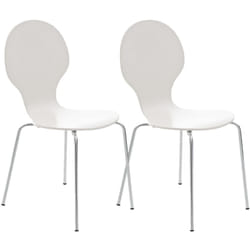 Lot de 2 chaises de cuisine salle à manger empilables dossier arrondi en bois blanc et métal chromé 100003085