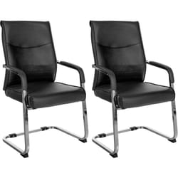Lot de 2 fauteuils de bureau chaises visiteur sans roulettes piétement luge en métal chromé et assise en pvc noir 100003093