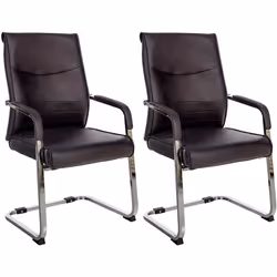 Lot de 2 fauteuils de bureau - MARQUE - Modèle - PVC marron - Piétement en métal chrome - Accoudoirs rembourrés