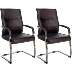 Lot de 2 fauteuils de bureau - MARQUE - Modèle - PVC marron - Piétement en métal chrome - Accoudoirs rembourrés