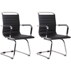 Chaises de bureau fauteuils sans roulettes x2 piétement luge en métal chromé assise en pvc noir 100003106