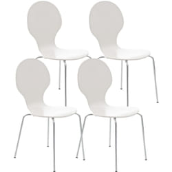 Lot de 4 chaises de cuisine salle à manger empilables dossier arrondi en bois blanc et métal chromé 100003175