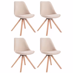 Chaises de salle à manger - Design Scandinave - Tissu crème - Pieds en bois clair - Lot de 4