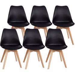 Lot de 6 chaises de salle a manger cuisine en plastique et PVC noir châssis en bois 10_0003221