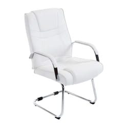 Fauteuil de bureau sans roulettes accoudoirs chaise visiteur charge maximale 180 kg en pvc blanc cadre en métal 100003249