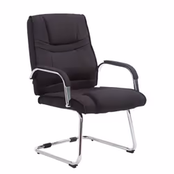 Fauteuil de bureau sans roulettes accoudoirs chaise visiteur charge maximale 180 kg en tissu noir cadre en metal 10_0003250