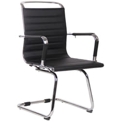 Chaise de bureau fauteuil sans roulettes piétement luge en métal chromé assise en pvc noir 100003258