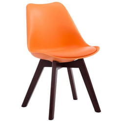 Chaise de salle à manger - Design Scandinave - Orange - PVC et Plastique - Piètement en Bois Marron - 1 Place