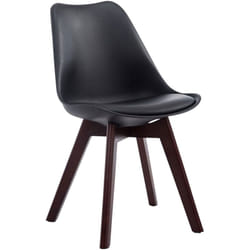 Chaise de salle à manger x1 design scandinave en pvc et plastique noir et piètement à 4 pieds en bois marron 100003297