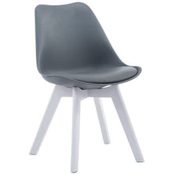 Chaise de salle a manger x1 design scandinave en PVC et plastique gris et pietement a 4 pieds en bois blanc 10_0003306