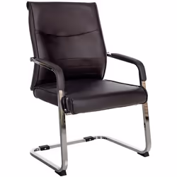Fauteuil de bureau - MARQUE - Modèle - PVC marron - Piétement en métal chrome - Accoudoirs rembourrés