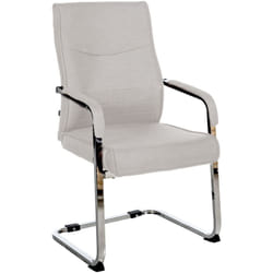 Fauteuil de bureau chaise visiteur sans roulettes piétement luge en métal chromé et assise en tissu gris 100003356