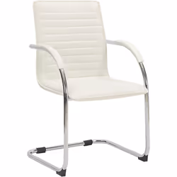 Cette chaise à structure souple est recouverte de cuir synthétique et son piètement métallique. L'assise ainsi que les accoud ...