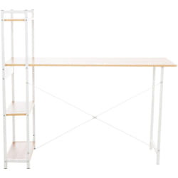 Décoshop26 - Bureau table de travail style rétro avec colonne de rangement étagère en bois et métal blanc 100003614