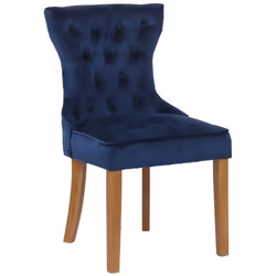 Chaise de salle à manger - Chesterfield - Velours bleu - Dossier capitonné - Pieds en bois clair - 1 place