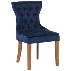 Chaise de salle à manger - Chesterfield - Velours bleu - Dossier capitonné - Pieds en bois clair - 1 place