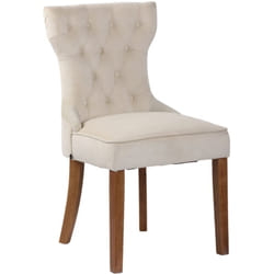 Chaise de salle à manger x 1 style Chesterfield dossier capitonné en velours crème et pieds en bois clair 100003740