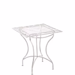 Table de jardin - Design rustique - Fer forgé - Blanc vieilli - 60x60 cm - Extérieur