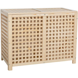 Décoshop26 - Panier à linge avec trous d'aération avec deux sacs de rangement 68x88 cm en bois nature 100003817