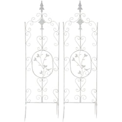 Décoshop26 - Lot de 2 treillis de jardin support pour plantes grimpantes 122x35 cm en métal blanc vieilli 100003826