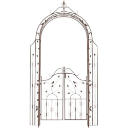 Décoshop26 - Arche de jardin arcade à rosiers avec portillon décoration jardin 235x100 cm en métal marron vieilli 100003934