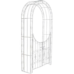 Décoshop26 - Arche treillis de jardin avec portillon support pour plantes grimpantes métal blanc vieilli 100003943