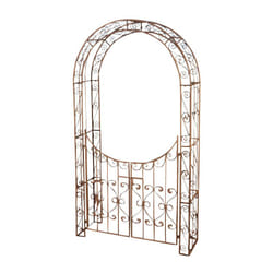 Décoshop26 - Arche treillis de jardin avec portillon support pour plantes grimpantes métal marron vieilli 100003944