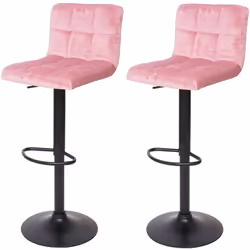 2x tabourets de bar réglable en hauteur ~ velours rose, pied noir Le ressort à gaz réglable en hauteur (certifié selon les no ...