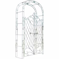 Notre arche à rosiers exclusif avec porte est joliment décoré avec de nombreux détails et sert comme aide à l'escalade pour l ...