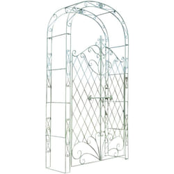 Décoshop26 - Arche à rosiers avec deux portes plantes grimpantes décoration jardin 220x120 cm en métal vert vieilli 100003955