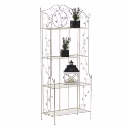 Etagère - Crème - 4 Niveaux - Métal Patiné - Rangement Chaussures et Plantes - 158 cm