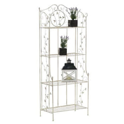 Etagère - Crème - 4 Niveaux - Métal Patiné - Rangement Chaussures et Plantes - 158 cm