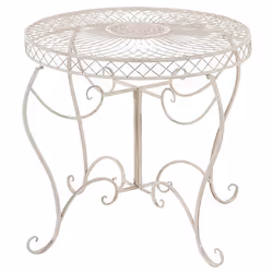 Table de jardin - Design rustique - Fer forgé - Hauteur 69 cm - Crème - Rond
