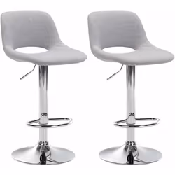 Tabourets de bar - Non spécifié - Modèle 10_0004094 - Tissu gris clair - Réglable en hauteur - Lot de 2
