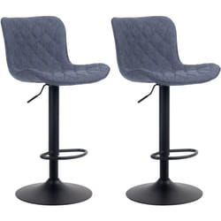 Lot de 2 tabourets de bar coutures décoratives pied trompette hauteur réglable en métal noir assise en tissu bleu 100004140