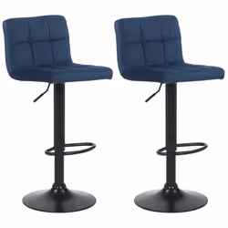 Tabourets de bar - Non spécifié - Lot de 2 - Velours bleu - Métal noir - Réglable en hauteur