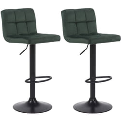 Lot de 2 tabourets de bar en velours vert coutures décoratives piètement métal noir 100004145