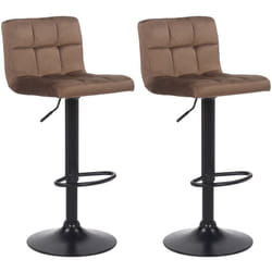 Lot de 2 tabourets de bar en velours marron coutures décoratives piètement métal noir 100004146