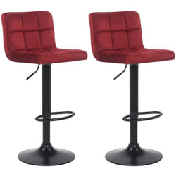 Lot de 2 tabourets de bar en velours rouge coutures décoratives piètement métal noir 100004147