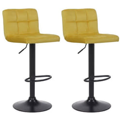 Tabourets de bar - Non spécifié - Lot de 2 - Velours jaune - Métal noir - Réglable en hauteur
